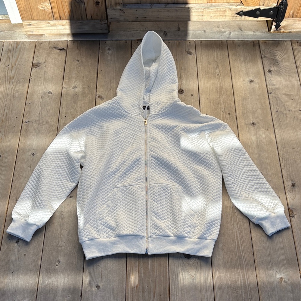 Quilted White Zip-Up Hoodie
